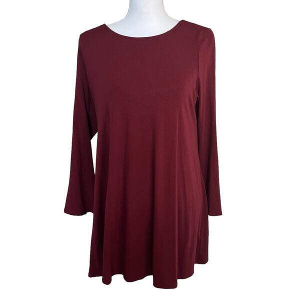 Eileen Fisher Tunic Top Medium Magenta Red Bell Sleeve Viscose Spandex Jersey - Picture 1 of 12